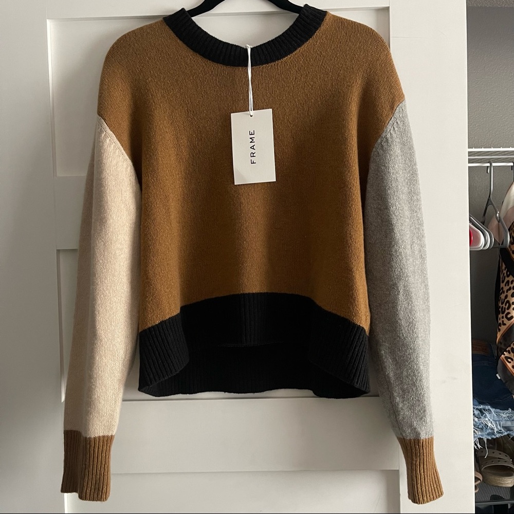 FRAME Colorblock Cashmere Crewneck Sweater
